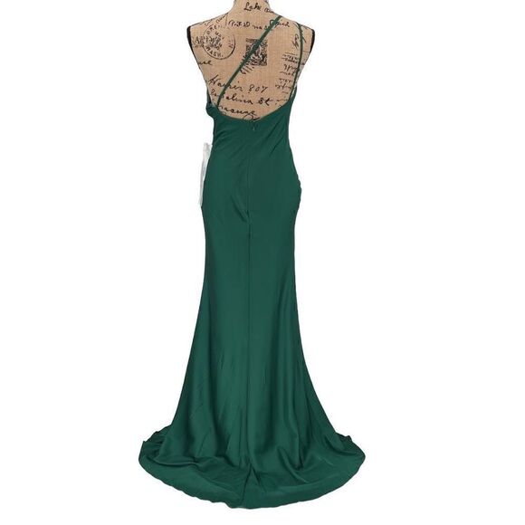 NWOT Ieena For MacDuggal One Shoulder Double Strap Satin Gown Emerald Green 4 - Picture 9 of 14